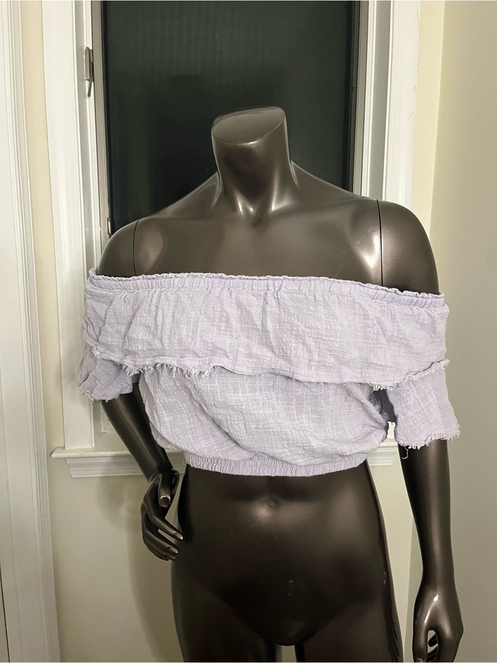 HYFVE Lavender Off-Shoulder Ruffle Crop Top